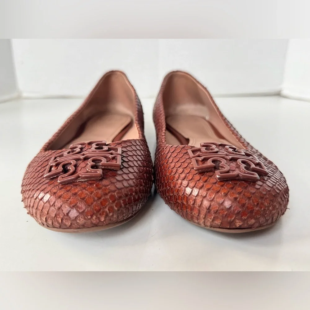 TORY BURCH Brown Reptile Ballet Flat Shoes Women’s Size 7.5